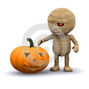 3d Halloween mummy with pumpkin