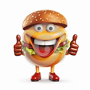 3d hamburger showing thumb up. concept of kids meal.