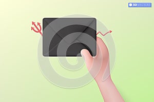 3d hand and Black mail envelope icon symbol. Render email notification with letters, bad news, betrayal, corruption concept. 3D