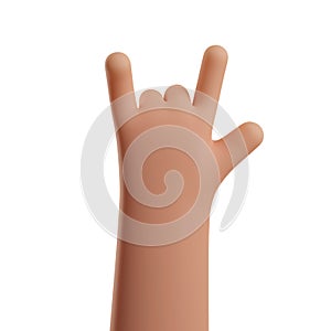 3d hand gestures Rock roll sign. heavy metal, sign of the horns isolated on white background. Rock stars music. Rock