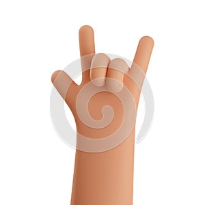 3d hand gestures Rock roll sign. heavy metal, sign of the horns isolated on white background. Rock stars music. Rock