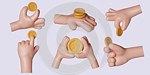 3d hand with golden coins set. The concept of a sale with a dollar sign. Mobile banking service, cashback. icon isolated