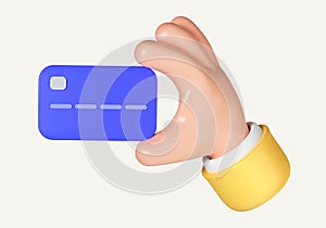 3d hand holding a credit card. hand using credit card for online payment or payment transaction concept. icon isolated