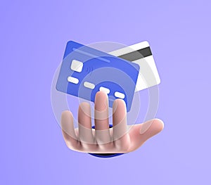 3d hand holding credit cards, card payment, credit card accept, online payment concept