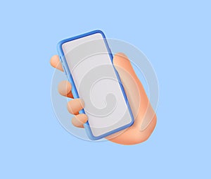 3D Hand holding mobile phone with empty screen