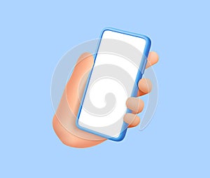 3D Hand holding mobile phone with empty screen