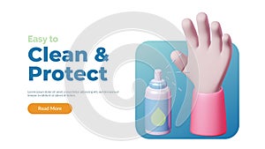 3d Hands using Antibacterial antiviral spray Icon. Washing hand with sanitary antiseptic. pharmacy medical and healthcare social