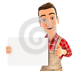 3d handyman holding placard with thumb up