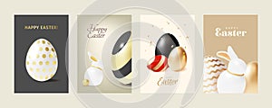 3d Happy Easter Day Ads Banner Concept Poster Card Set. Vector