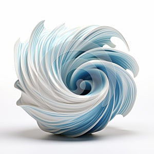 3d Harmony Porcelain: Spherical Blue Ceramic Wave With Flowing Brushwork