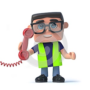 3d Health and safety worker answers the phone