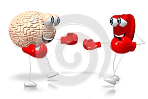 3D heart and brain cartoon characters - boxing, fight