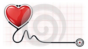 3d heart cardiogram stethoscope vector template