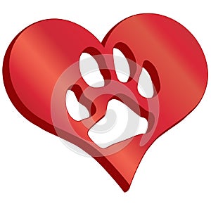 3D heart with pawprint