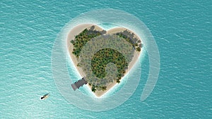 3D heart shaped tropical island