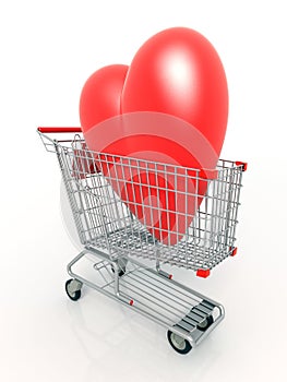 3D heart in shopping cart