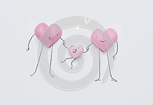 3D of hearts characters as symbols of love and family.  Insurance, Health care  concept