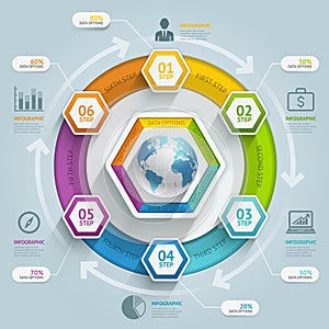 3d hexagon arrow timeline infographics.