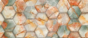 3D hexagon made of colorful Marble decor. Material multicolor marble.