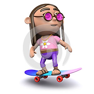 3d Hippy on his skateboard