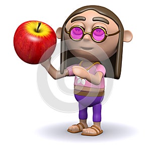 3d Hippy loves apple