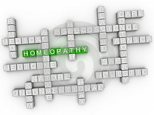 3d Homeopathy, alternative natural medicine word cloud sign.