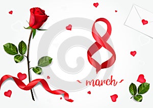 3D Horizontal vector greeting cards with realistic roses to 8 march, can be used as invitation card for wedding