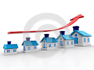 3d house and arrow graph. Growth in real estate