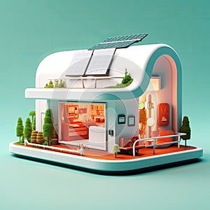 3d house with solar panels