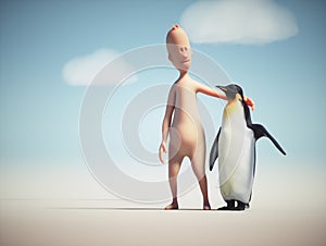 3d human character with a penguin