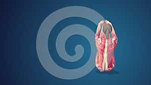 3D human Navasana Variation with arms extended yoga pose on blue background, loopable