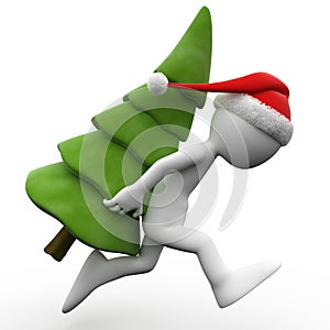 3D human running with a Christmas tree
