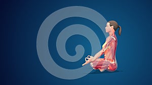 3D human Sukhasana or Easy yoga Pose on blue background