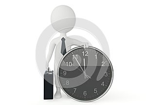 3d humanoid business character present a clock