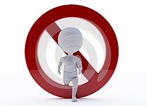 3d humanoid character with a ban sign