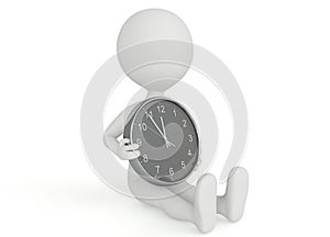 3d humanoid character hold a clock
