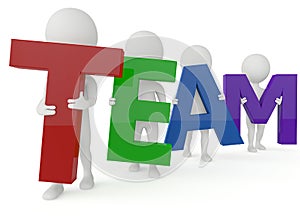 3d humanoid character hold a team word photo