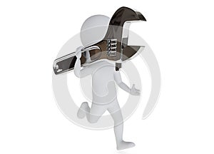 3d humanoid character running with a wrench