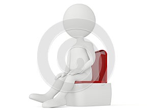 3d humanoid character sitting on a toilet