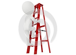 3d humanoid character up a red ladder