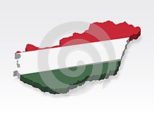 3D Hungary map with flag. Three dimensional map of Hungary with shadow. Flag of Hungary on white background