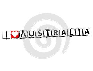 3D I Love Australia Button Click Here Block Text