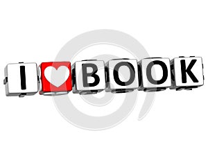 3D I Love Book Crossword Block text