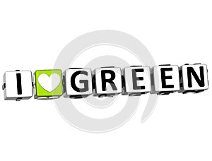 3D I Love Green Button Click Here Block Text