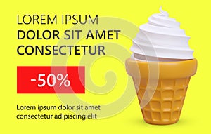 3d ice cream with big discounts and sales. Advertising for store with place for text and logo