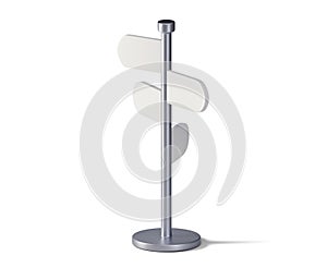 3d icon of blank directional road sign on white background. White blank arrows on the cute signpost. Choose direction