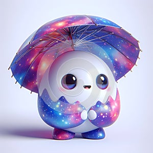A 3D icon character in the form of a ball and a headdress in the form of an umbrella, decorated with cosmic patterns. 3d icon for