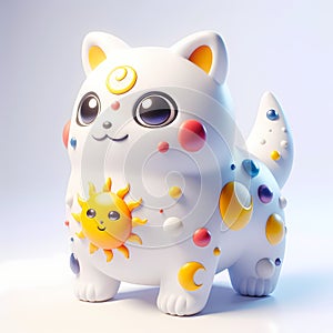 A 3D icon character quirky cat decorated with colorful galactic elements. AI generated 3d icon for avatars, networks, websites,