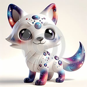 A 3D icon character quirky wolf toy decorated with cosmic elements. AI generated 3d icon for avatars, networks, websites, toy