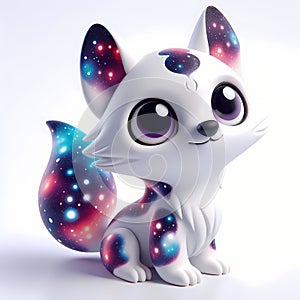 A 3D icon character quirky wolf toy decorated with cosmic elements. AI generated 3d icon for avatars, networks, websites, toy